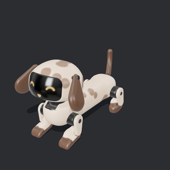 Otto-7, the Studio's sample robot puppy, with happy eyes on its screen